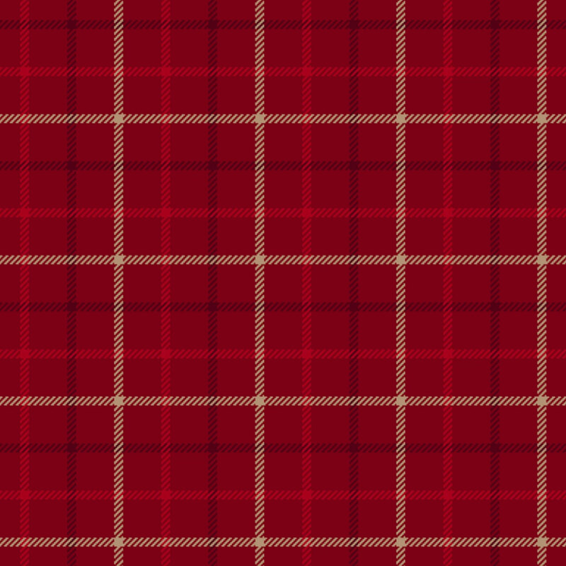 Red fabric with a plaid pattern blending shades of red and cream.