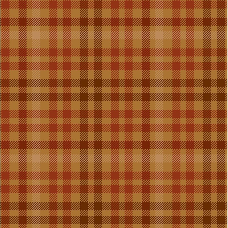 Orange gold fabric with brown, cream, and rust red check plaid