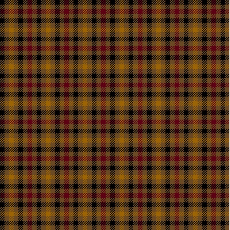 Walnut brown fabric with small black, mustard, and rust red checked plaid