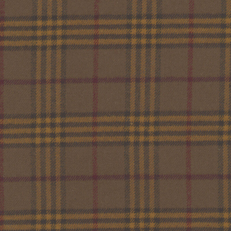 Nut brown houndstooth plaid with tan, dark brown, and red