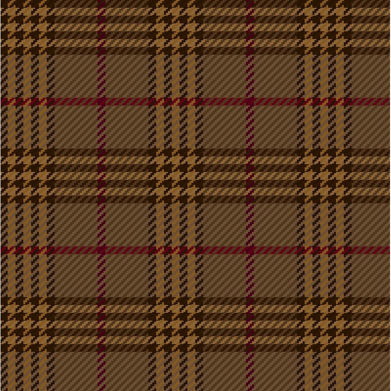 Nut brown houndstooth plaid with tan, dark brown, and red