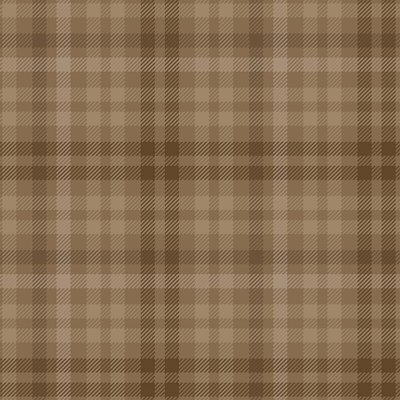 Muted brown fabric with taupe and cocoa brown check plaid