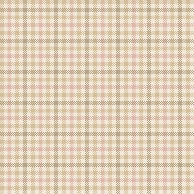 Cream fabric with small taupe gray, pink, and tan checked plaid