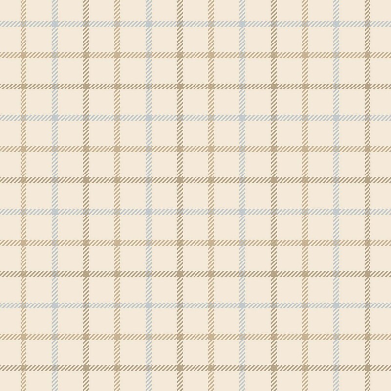 Cream flannel with tattersall check plaid in muted brown, taupe, and baby blue