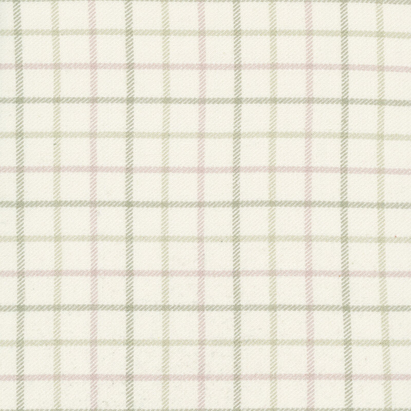 Cream flannel with tattersall check plaid in muted brown, taupe, and blush pink
