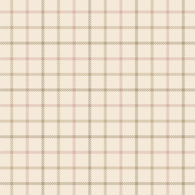 Cream flannel with tattersall check plaid in muted brown, taupe, and blush pink