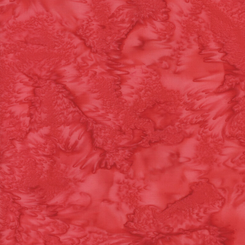Mottled and tonal birght red watercolor batik.