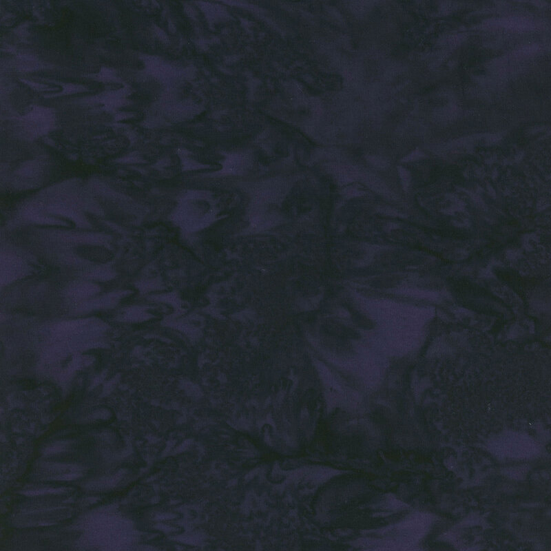 Mottled and tonal midnight bluish purple watercolor batik.