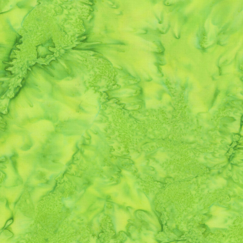 Mottled bright lime tonal batik fabric