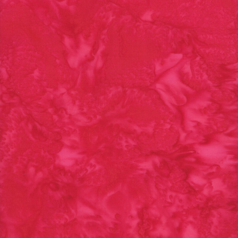 Mottled vibrant bright red tonal batik fabric