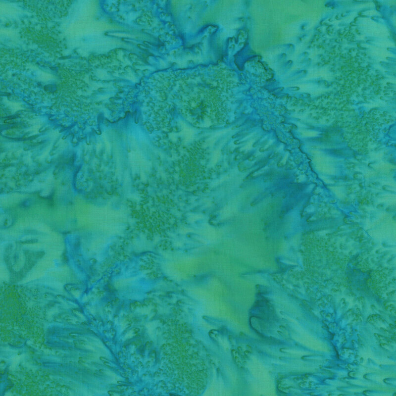 Mottled aqua blue and green batik fabric