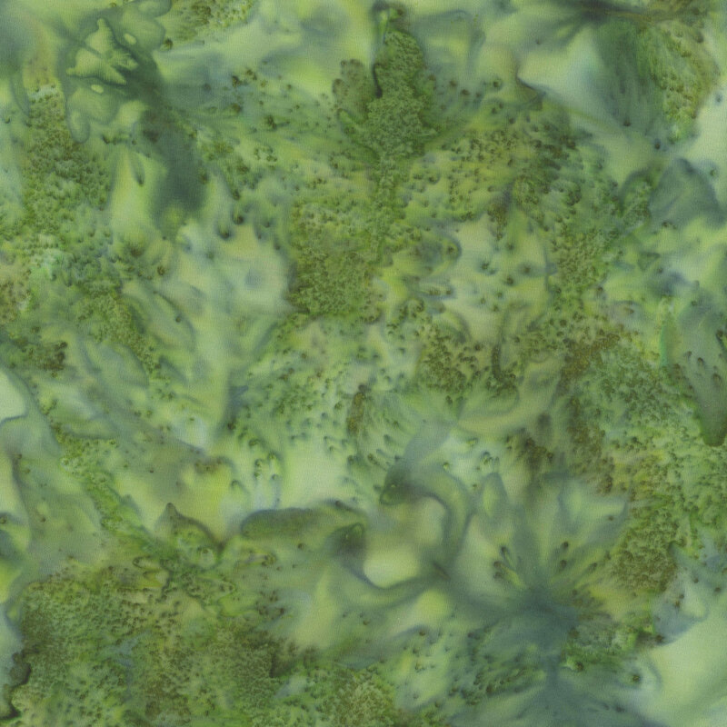 Mottled green tonal batik fabric