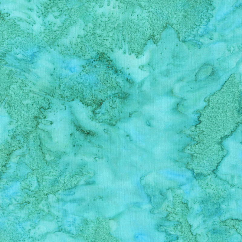Mottled vibrant aqua tonal batik fabric