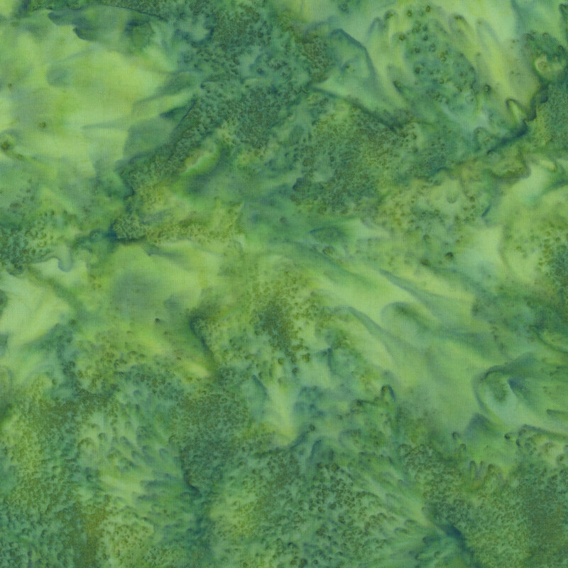 Mottled tropical green tonal batik fabric