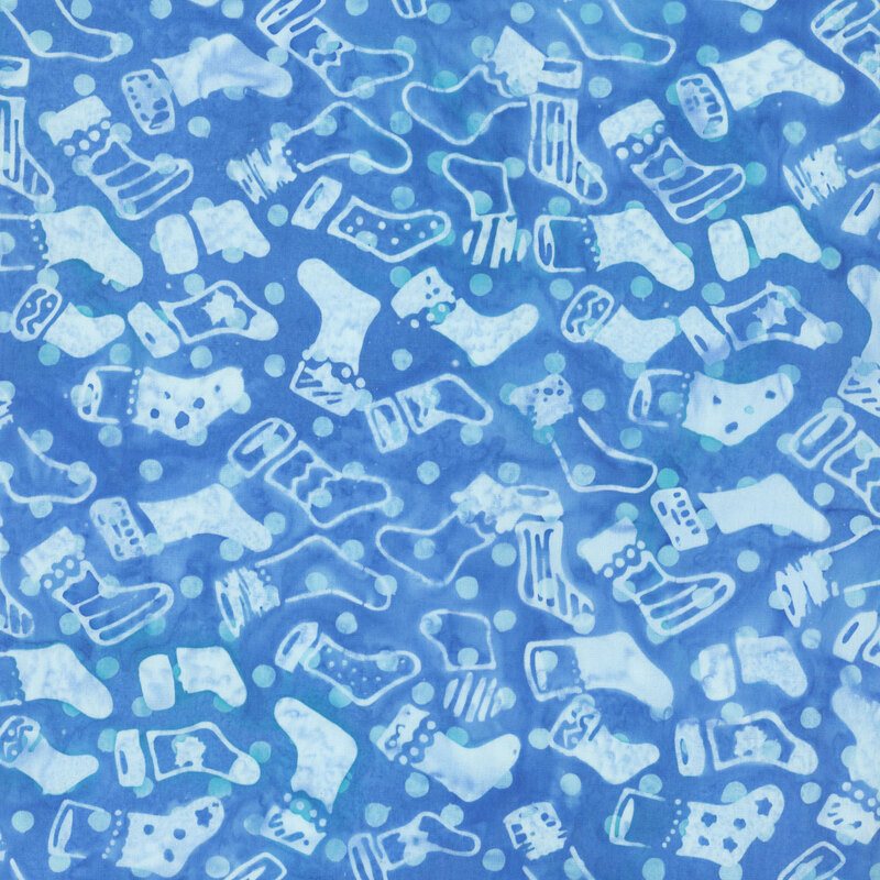 Bright azure fabric with an overlay of light blue stockings and polka dots