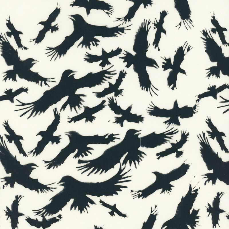 Off-white fabric featuring a flock of flying birds.