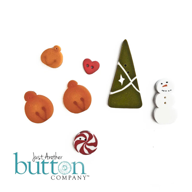 The buttons included in the Gingerbread Treats Pincushion pack, isolated on a white background.