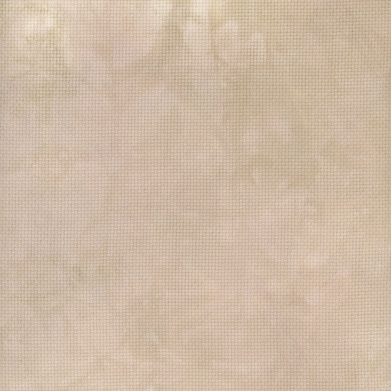 A close up swatch of marbled 14ct aida cloth in a soft brown color by Fabric On A Whim.