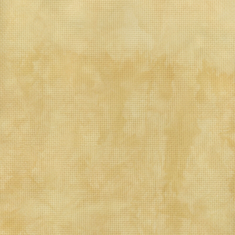 A close up swatch of marbled 14ct aida cloth in a soft yellow color by Fabric On A Whim.