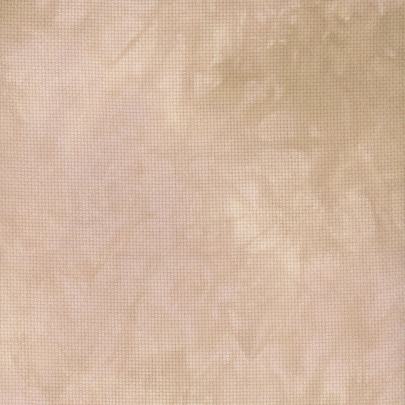 A close up swatch of marbled 14ct aida cloth in a light brown color by Fabric On A Whim.