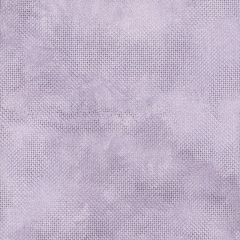 A close up swatch of marbled 14ct aida cloth in a light lavender color by Fabric On A Whim.