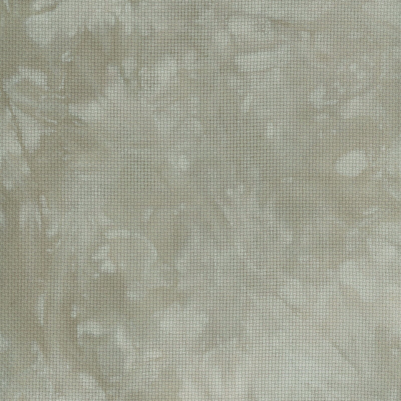 A close up swatch of marbled 14ct aida cloth in a light sage green color by Fabric On A Whim.