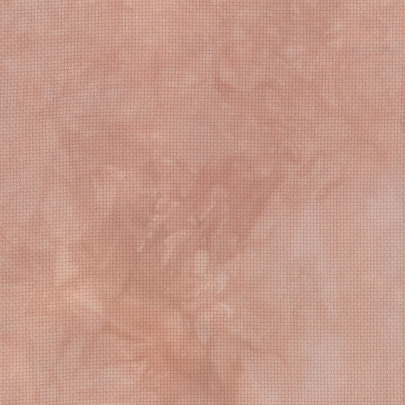 A close up swatch of marbled 14ct aida cloth in a light terra cotta color by Fabric On A Whim.