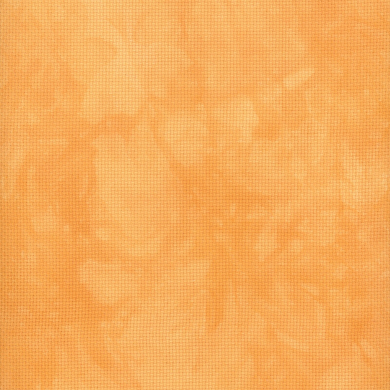 A close up swatch of marbled 14ct aida cloth in a bright orange color by Fabric On A Whim.