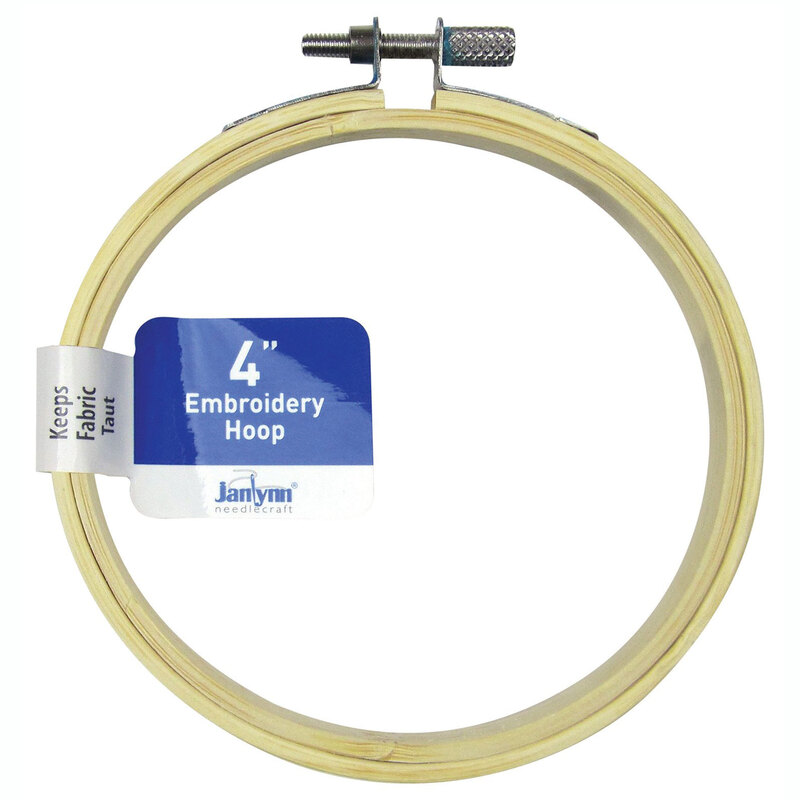 A 4" bamboo embroidery hoop in its packaging, isolated on a white background