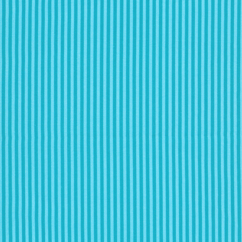 Fabric with narrow cerulean and bright teal vertical stripes