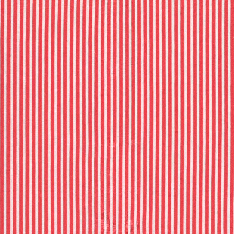 Fabric with narrow white and red vertical stripes