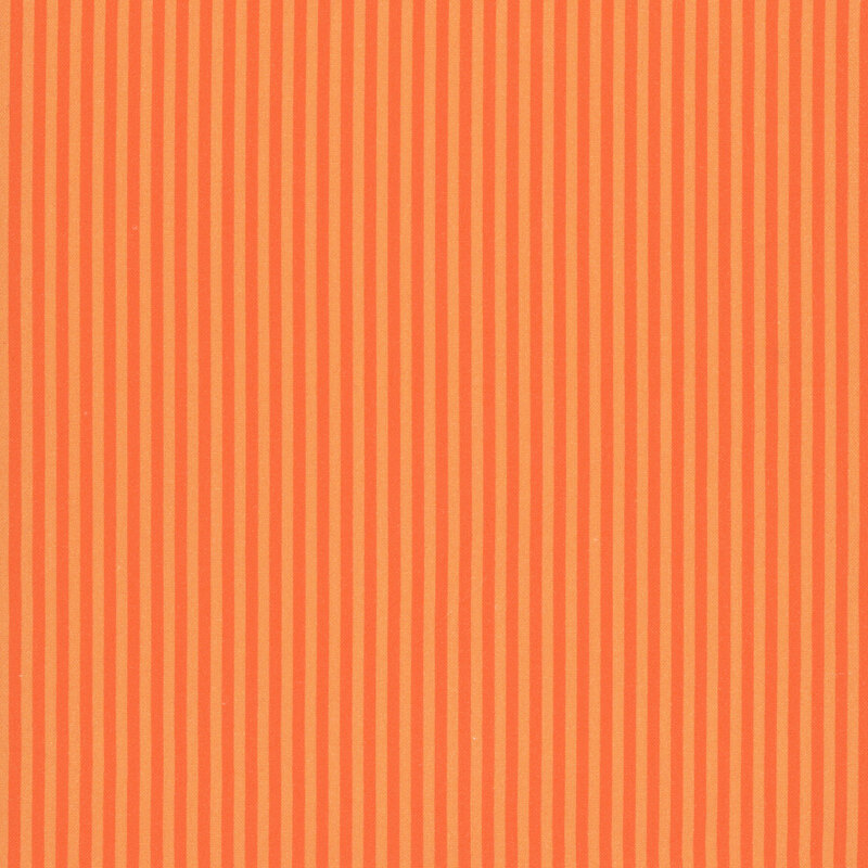 Fabric with narrow carrot orange and peach vertical stripes