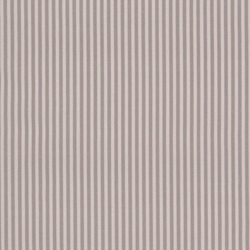 Fabric with narrow warm gray and slate vertical stripes