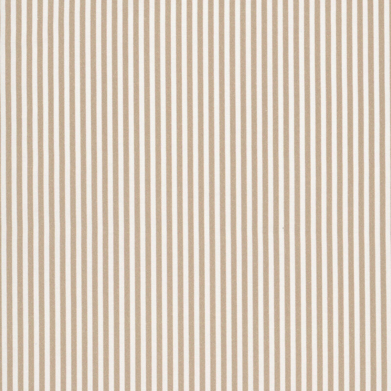 Fabric with narrow taupe and ivory vertical stripes