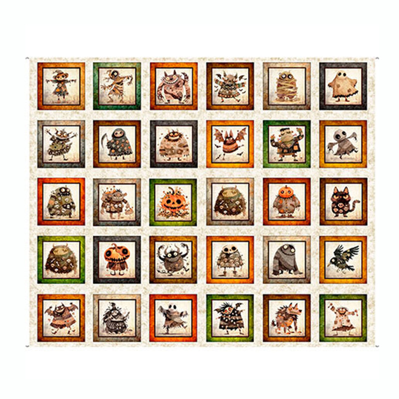 Cream panel fabric featuring picture panels of frightening creatures.