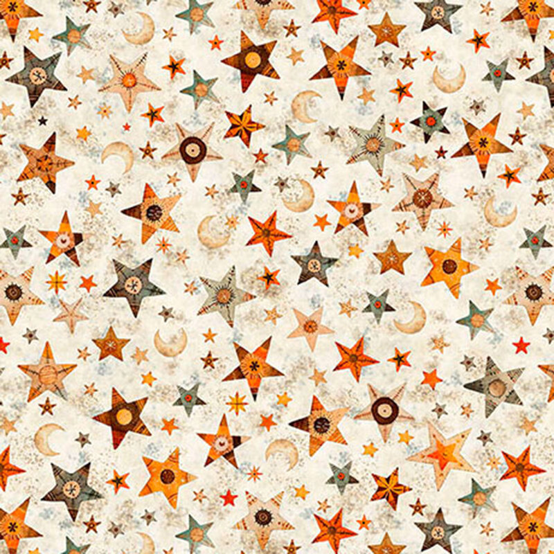 Textured cream fabric tossed with stars and moons.