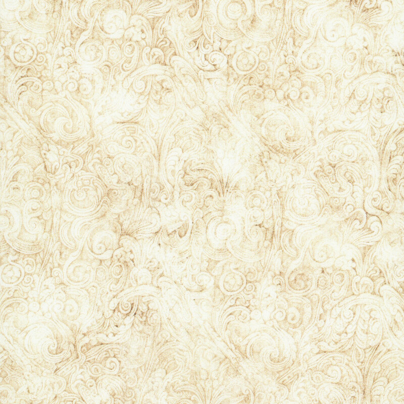 Abstract cream and brown pattern with intricate swirling designs.