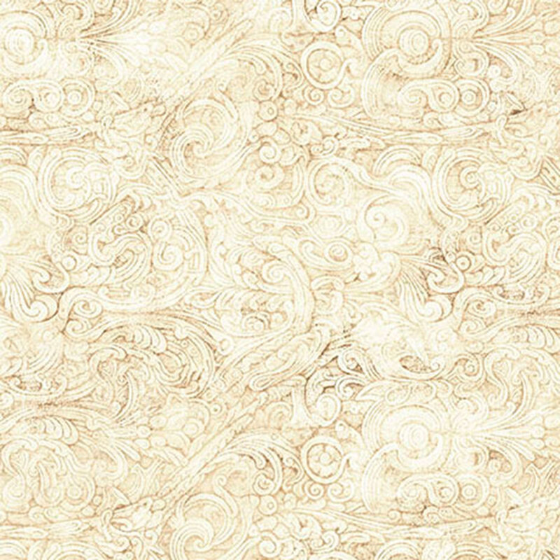 Abstract cream and brown pattern with intricate swirling designs.