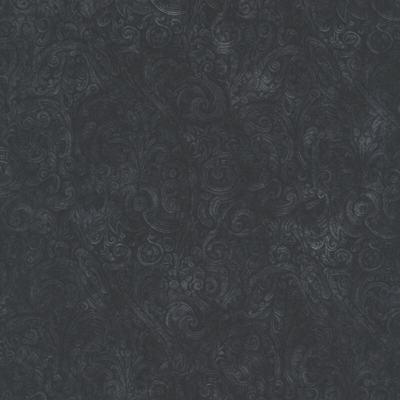 Abstract tonal black pattern with intricate swirling designs.