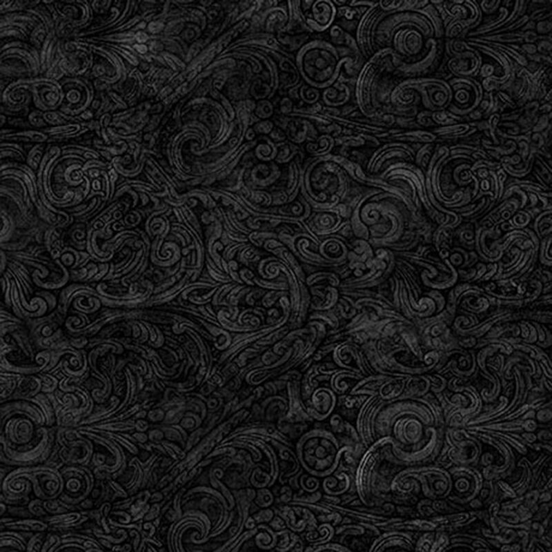 Abstract tonal black pattern with intricate swirling designs.