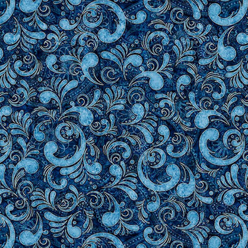 Textured navy blue fabric with tonal swirls.