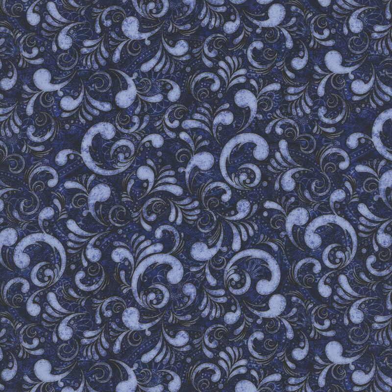Textured navy blue fabric with tonal swirls.
