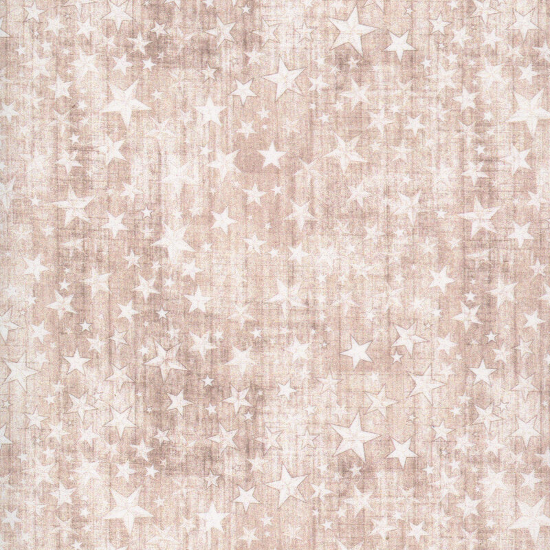 Wood textured light taupe fabric tossed with white stars.