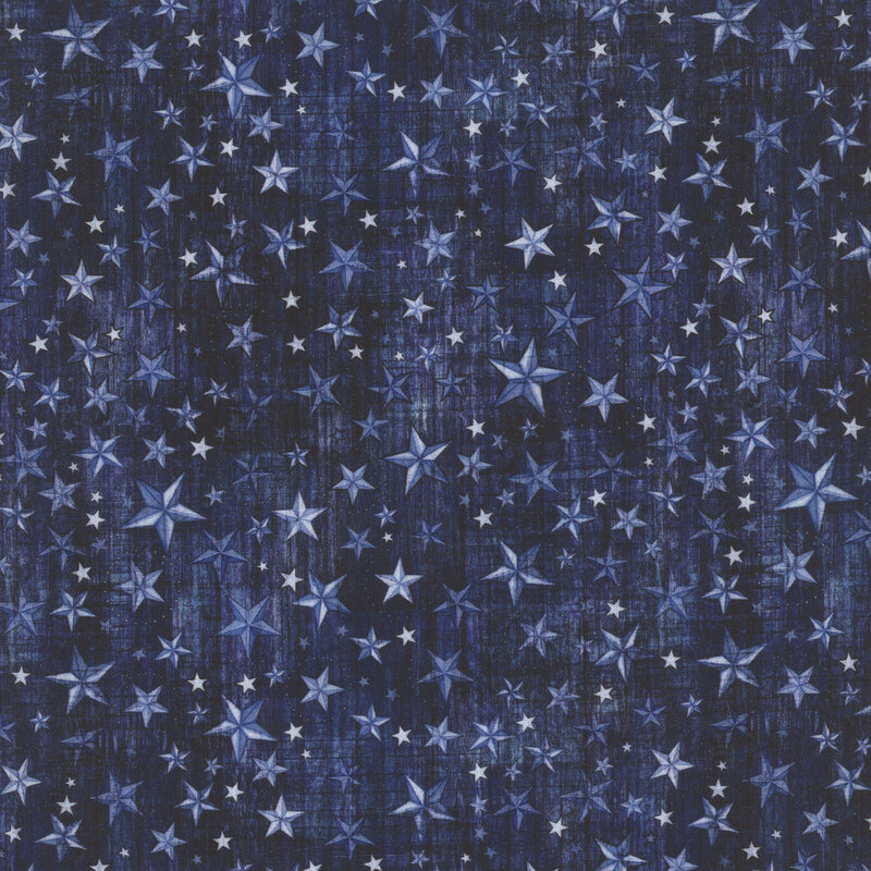 Wood textured dark navy fabric tossed with tonal stars.