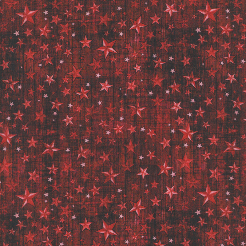 Wood textured deep red fabric tossed with tonal stars.