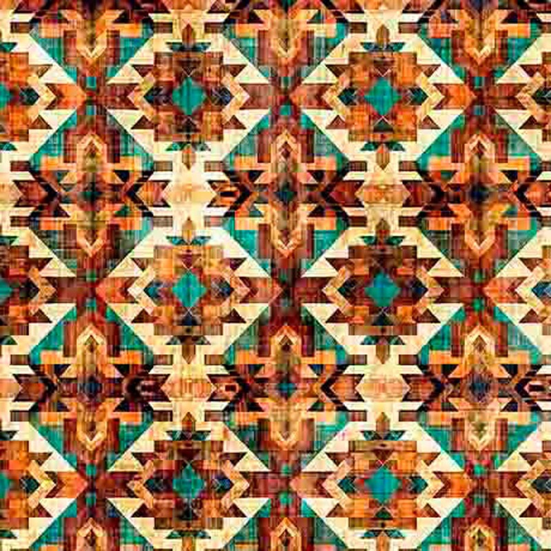 A native american-inspired geometric pattern in cream, saddle brown, and turquoise