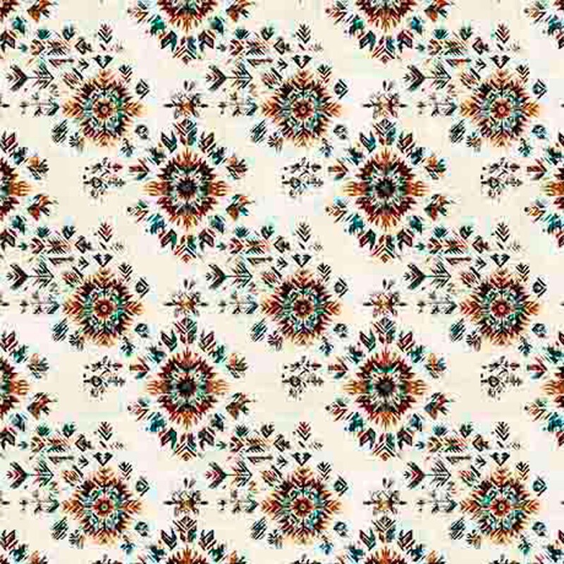 A multicolor native american-inspired geometric pattern on a cream background