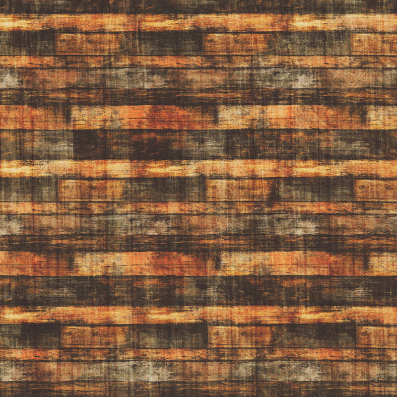 Weathered, rustic wood textured fabric in light and dark brown