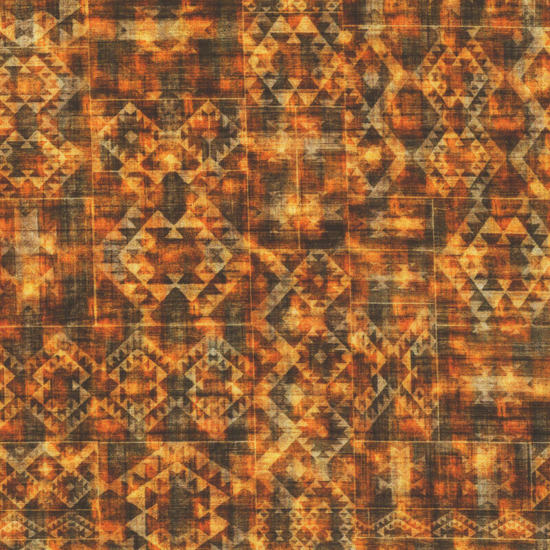 A textured native american-inspired geometric pattern in saddle brown, cocoa, and orange