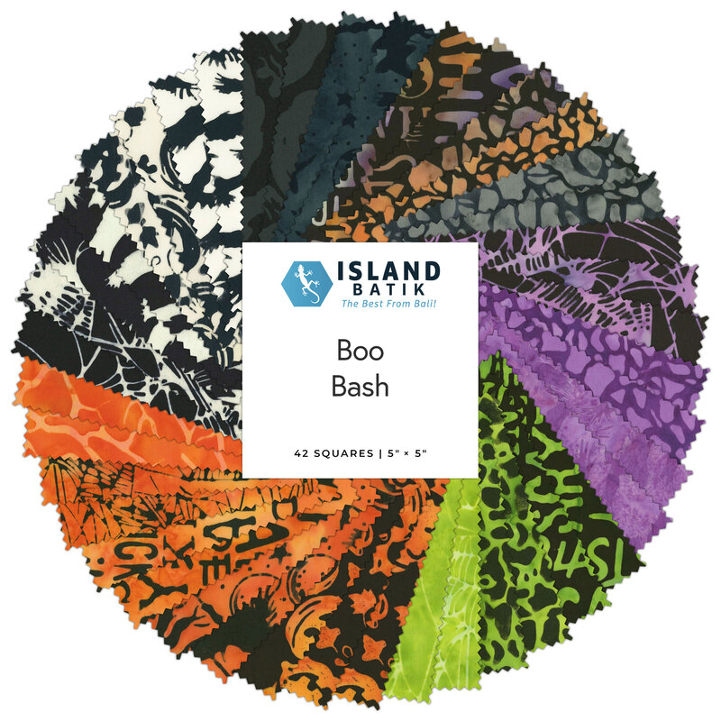 A spiral fabric collage featuring Halloween Batik fabric from the Boo Bash collection.